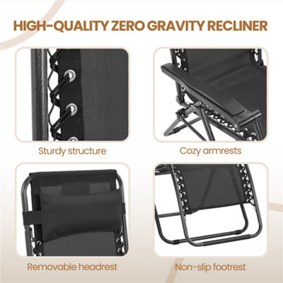 Yaheetech Black 2pcs Outdoor Zero Gravity Chair with Cupholder/Pillow - 7