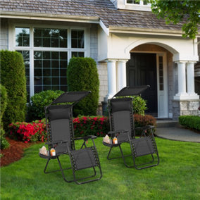 Yaheetech Black 2pcs Outdoor Zero Gravity Chair with Sunshade/Cupholder