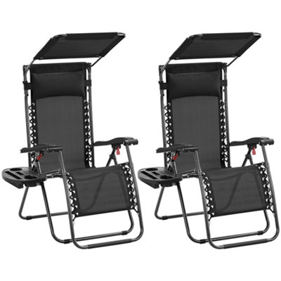 Yaheetech Black 2pcs Outdoor Zero Gravity Chair with Sunshade/Cupholder