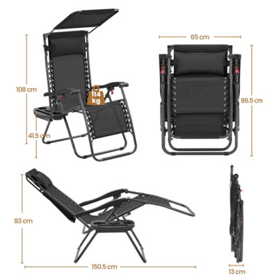 Yaheetech Black 2pcs Outdoor Zero Gravity Chair with Sunshade/Cupholder - 3