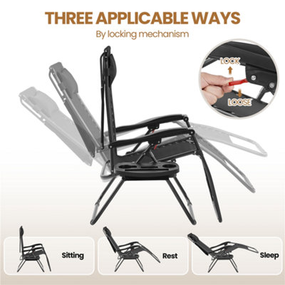 Yaheetech Black 2pcs Outdoor Zero Gravity Chair with Sunshade/Cupholder - 4