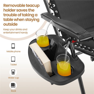 Yaheetech Black 2pcs Outdoor Zero Gravity Chair with Sunshade/Cupholder - 6