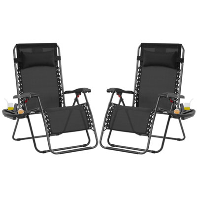 Yaheetech Black 2pcs Oversized Zero Gravity Chair with Cupholder/Pillow
