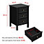 Yaheetech Black 3-drawer Bedside Table Modern Style