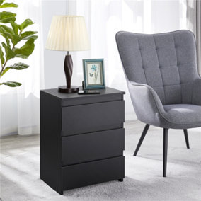 Yaheetech Black 3-Drawer Bedside Table Vertical End Table Large Capacity Nightstand