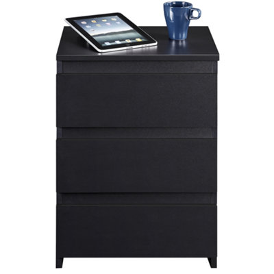 Yaheetech Black 3-Drawer Bedside Table Vertical End Table Large Capacity Nightstand