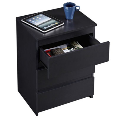 Yaheetech Black 3-Drawer Bedside Table Vertical End Table Large Capacity Nightstand