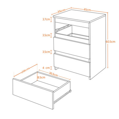 Yaheetech Black 3-Drawer Bedside Table Vertical End Table Large Capacity Nightstand