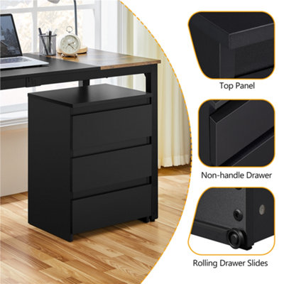 Yaheetech Black 3-Drawer Bedside Table Vertical End Table Large Capacity Nightstand