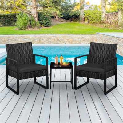 Yaheetech Black 3 Piece Patio Set Rattan Chairs and Table DIY at B Q