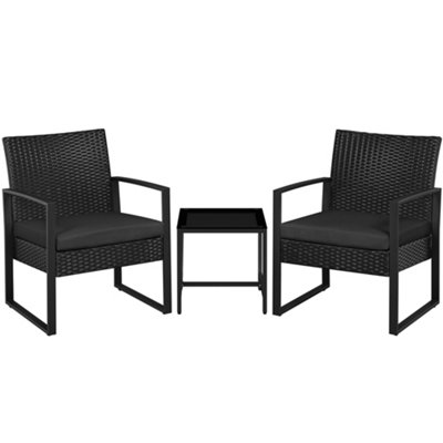 Yaheetech Black 3-Piece Patio Set Rattan Chairs and Table - 3