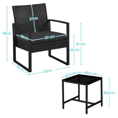 Yaheetech Black 3-Piece Patio Set Rattan Chairs and Table - 4