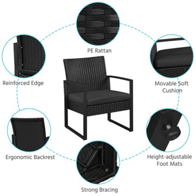 Yaheetech Black 3-Piece Patio Set Rattan Chairs and Table - 5