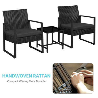 Yaheetech Black 3-Piece Patio Set Rattan Chairs and Table - 6