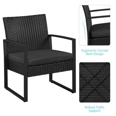 Yaheetech Black 3-Piece Patio Set Rattan Chairs and Table - 7