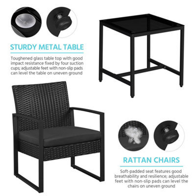 Yaheetech Black 3-Piece Patio Set Rattan Chairs and Table - 8