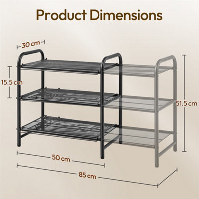 Yaheetech Black 3-Tier Freestanding Expandable Iron Mesh Wire Shoe Rack ...