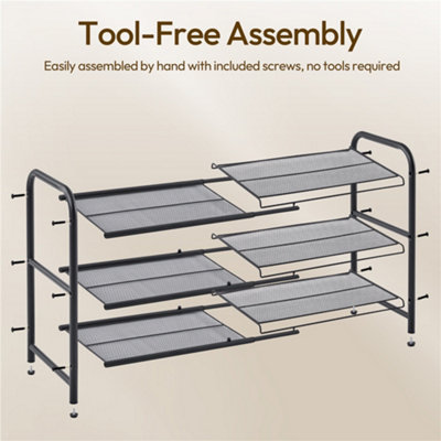 Yaheetech Black 3-Tier Freestanding Expandable Iron Mesh Wire Shoe Rack ...
