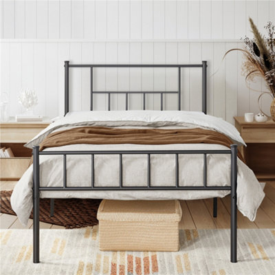 View of Yaheetech Black 3ft Single Basic Metal Bed Frame with Headboard and ...