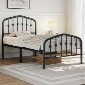 Yaheetech Black 3ft Single Metal Bed Frame with Arched Headboard and Footboard