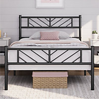 Yaheetech Black 3ft Single Metal Bed Frame with Arrow Design Headboard and Footboard