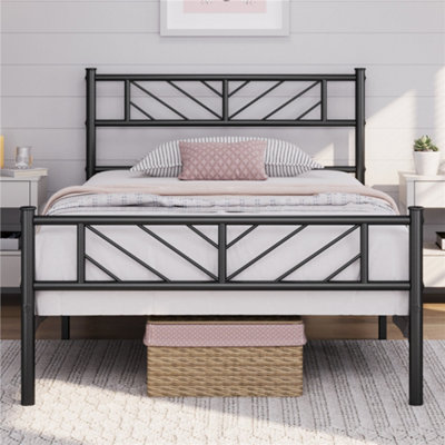 Yaheetech Black 3ft Single Metal Bed Frame with Arrow Design Headboard and Footboard