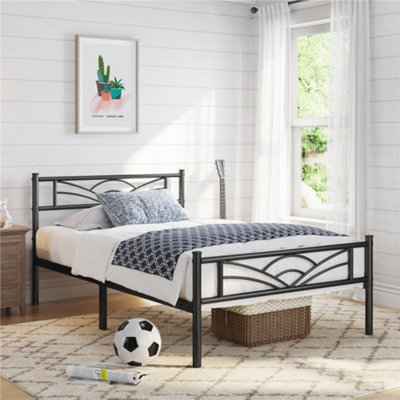 Yaheetech Black 3ft Single Metal Bed Frame with Cloud-inspired Design Headboard