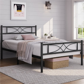 Yaheetech Black 3ft Single Metal Bed Frame with Curved Design Headboard and Footboard