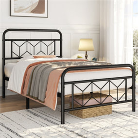 Yaheetech Black 3ft Single Metal Bed Frame with Diamond Pattern Headboard and Footboard
