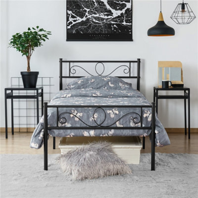 Yaheetech Black 3ft Single Metal Bed Frame with Scroll Design Headboard and Footboard