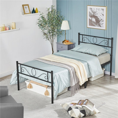 Yaheetech Black 3ft Single Metal Bed Frame with Scroll Design Headboard and Footboard