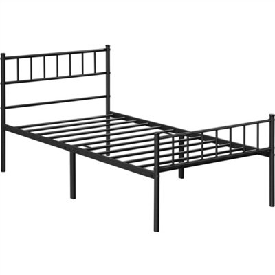 Yaheetech Black 3ft Single Metal Bed Frame with Slatted Headboard and Footboard