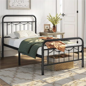 Yaheetech Black 3ft Single Metal Bed Frame with Vintage Headboard and Footboard