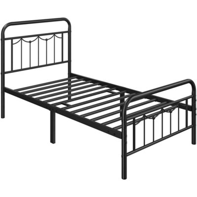 Yaheetech Black 3ft Single Metal Bed Frame with Vintage Headboard and Footboard