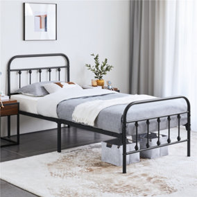 Yaheetech Black 3ft Single Vintage Metal Bed Frame with High Headboard and Footboard
