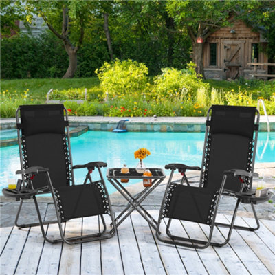 Yaheetech Black 3pcs Outdoor Zero Gravity Chairs with Table Sun