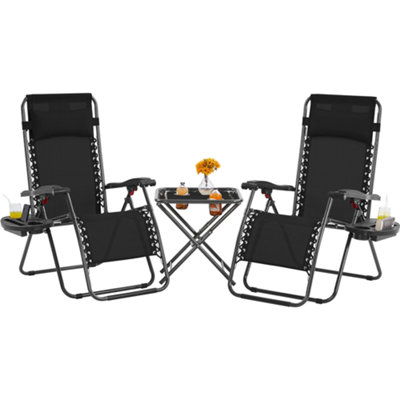 Yaheetech Black 3pcs Outdoor Zero Gravity Chairs with Table