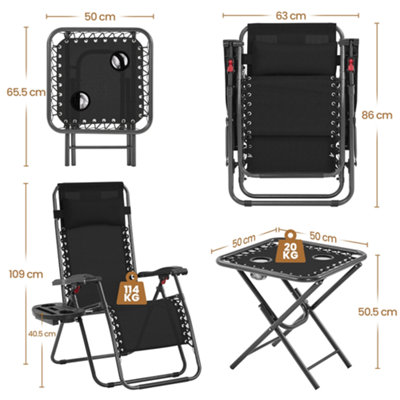 Yaheetech Black 3pcs Outdoor Zero Gravity Chairs with Table - 3