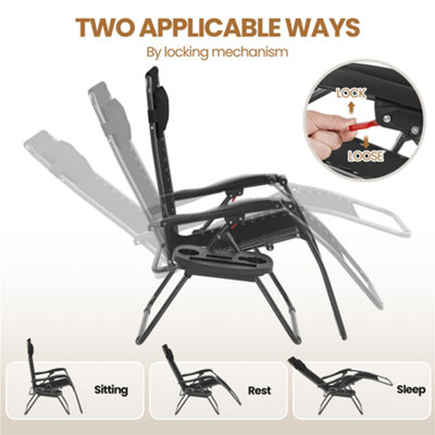 Yaheetech Black 3pcs Outdoor Zero Gravity Chairs with Table - 4