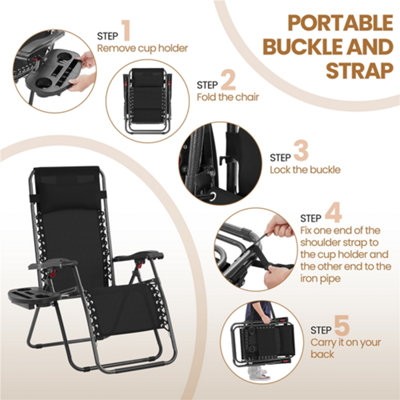 Yaheetech Black 3pcs Outdoor Zero Gravity Chairs with Table - 5