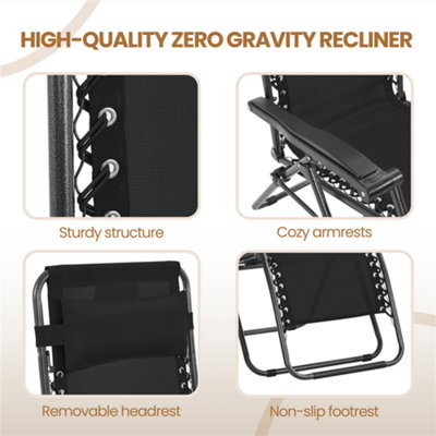 Yaheetech Black 3pcs Outdoor Zero Gravity Chairs with Table - 7