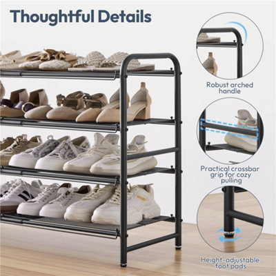 Yaheetech Black 4 Tier Expandable Iron Mesh Wire Shoe Rack for Hallway