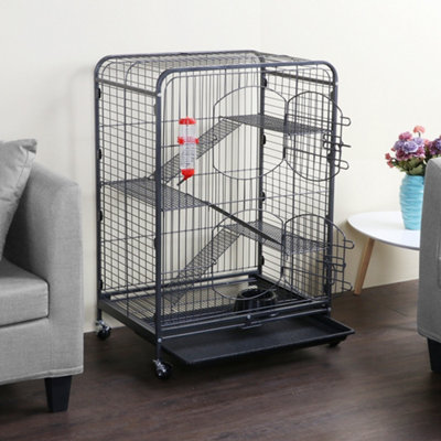 Yaheetech Black 4-Tier Rolling Small Animal Cage with 2 Front Doors