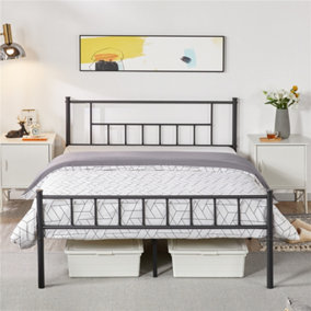 Yaheetech Black 4ft6 Double Basic Metal Bed Frame with Headboard and Footboard