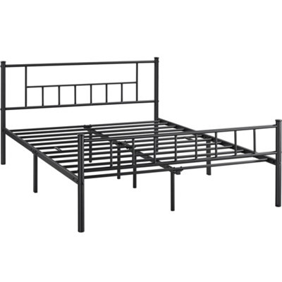 View of Yaheetech Black 4ft6 Double Basic Metal Bed Frame with Headboard and ...