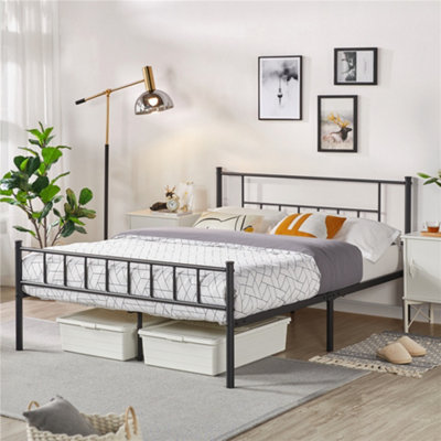 Yaheetech Black 4ft6 Double Basic Metal Bed Frame with Headboard and Footboard
