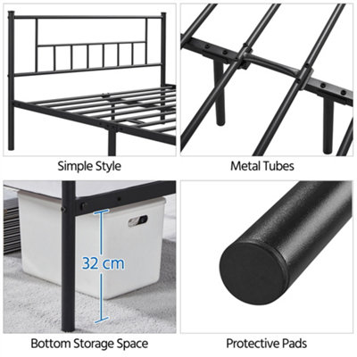 Yaheetech Black 4ft6 Double Basic Metal Bed Frame with Headboard and ...