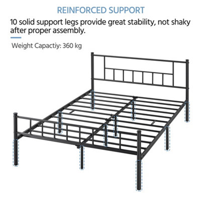 Yaheetech Black 4ft6 Double Basic Metal Bed Frame with Headboard and ...