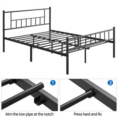 Yaheetech Black 4ft6 Double Basic Metal Bed Frame with Headboard and ...