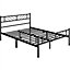 Yaheetech Black 4ft6 Double Metal Bed Frame with Arrow Design Headboard and Footboard